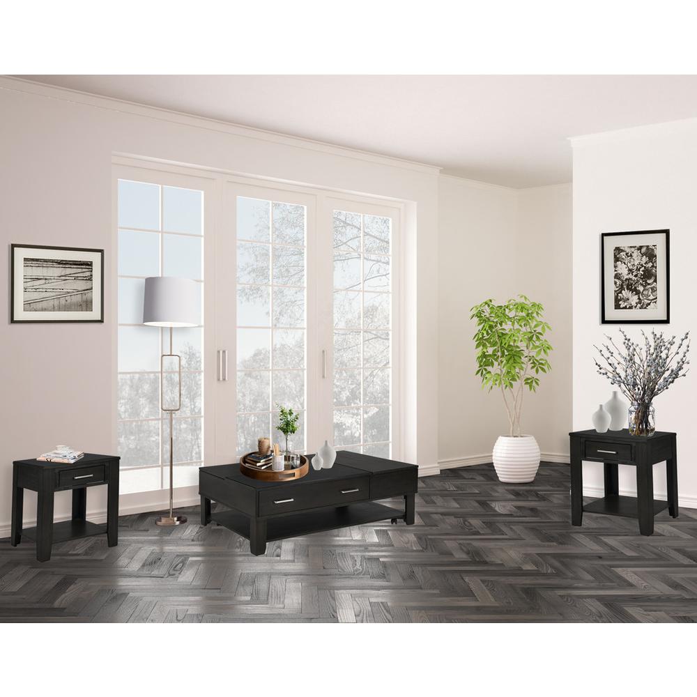 Bruno 3 Piece Ash Gray Wooden Lift Top Coffee and End Table Set with Tempered Glass Top and Drawer