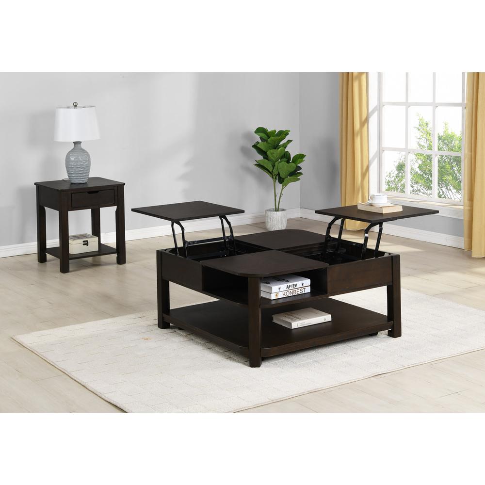 Flora 2 Piece Dark Brown MDF Lift Top Coffee and End Table Set