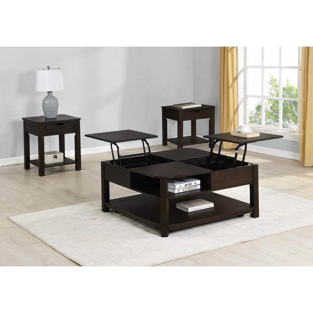 Flora 3 Piece Dark Brown MDF Lift Top Coffee and End Table Set