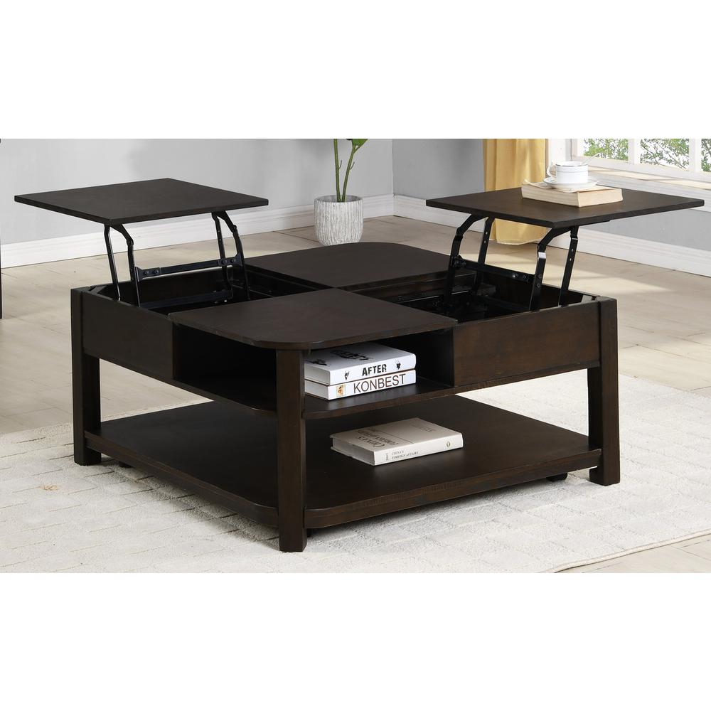 Flora Dark Brown MDF Lift Top Coffee Table with Shelves