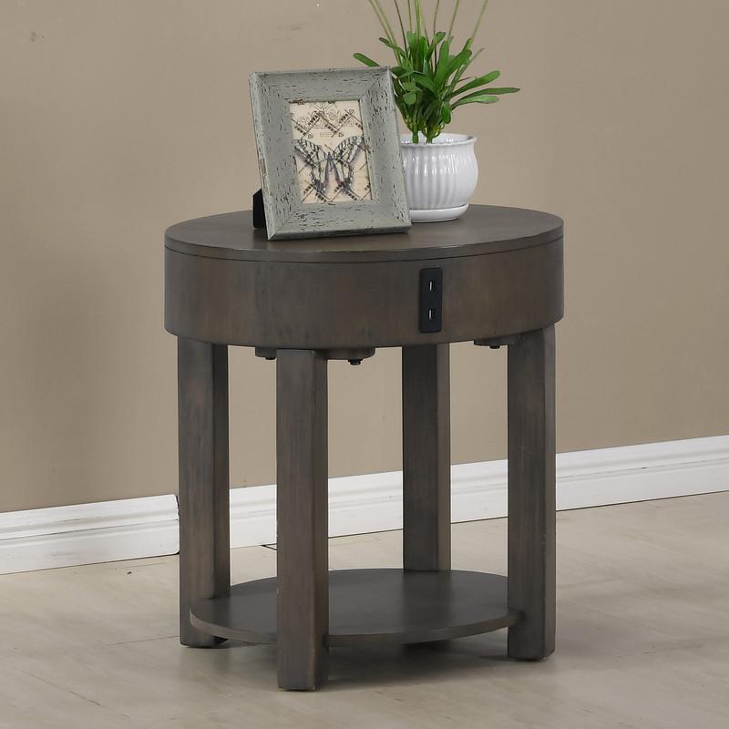 Jonah Light Brown MDF End Table with USB Ports