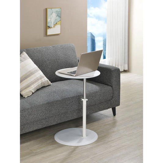 Orbit End Table with Height Adjustable White Marble Textured Top