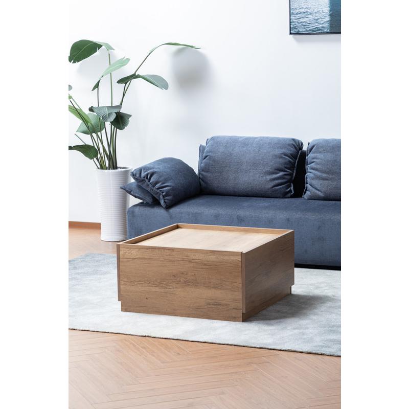 Eleanor Light Brown Wood Finish Coffee Table with 2 Handleless drawers