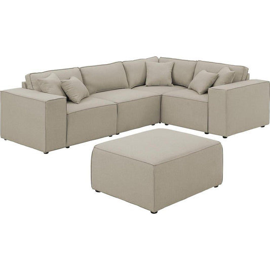 LILOLA Melrose Modular Sectional Sofa with Ottoman in Beige Linen