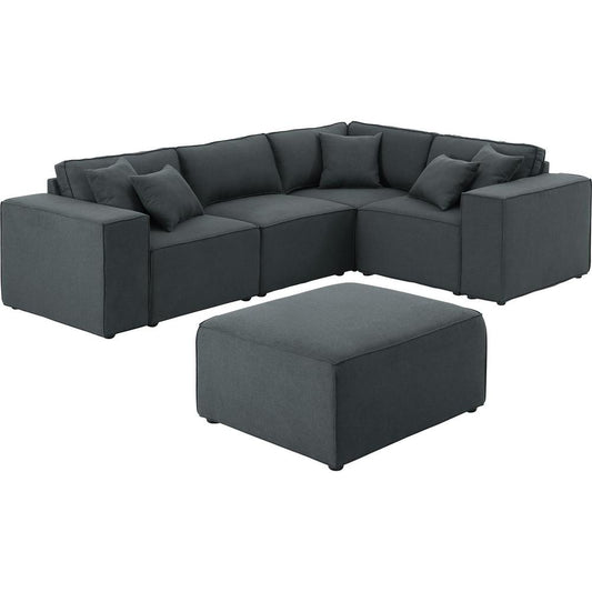 LILOLA Melrose Modular Sectional Sofa with Ottoman in Dark Gray Linen