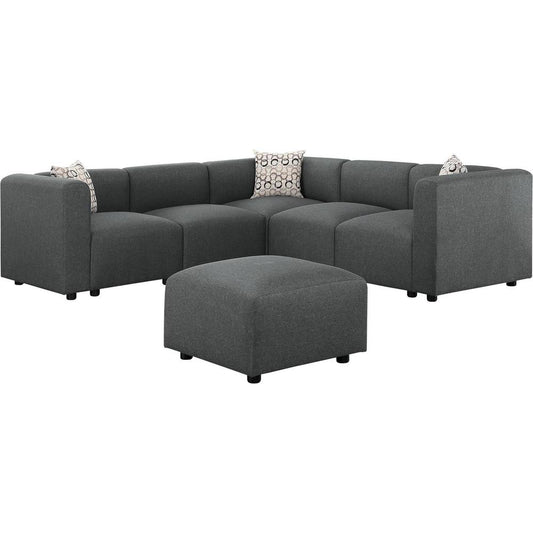 LILOLA Betton Modular Sectional Sofa with Ottoman in Steel Gray Linen