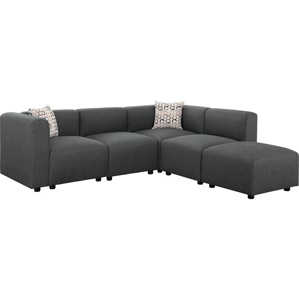 LILOLA Nash Modular Sectional Sofa with Ottoman in Steel Gray Linen