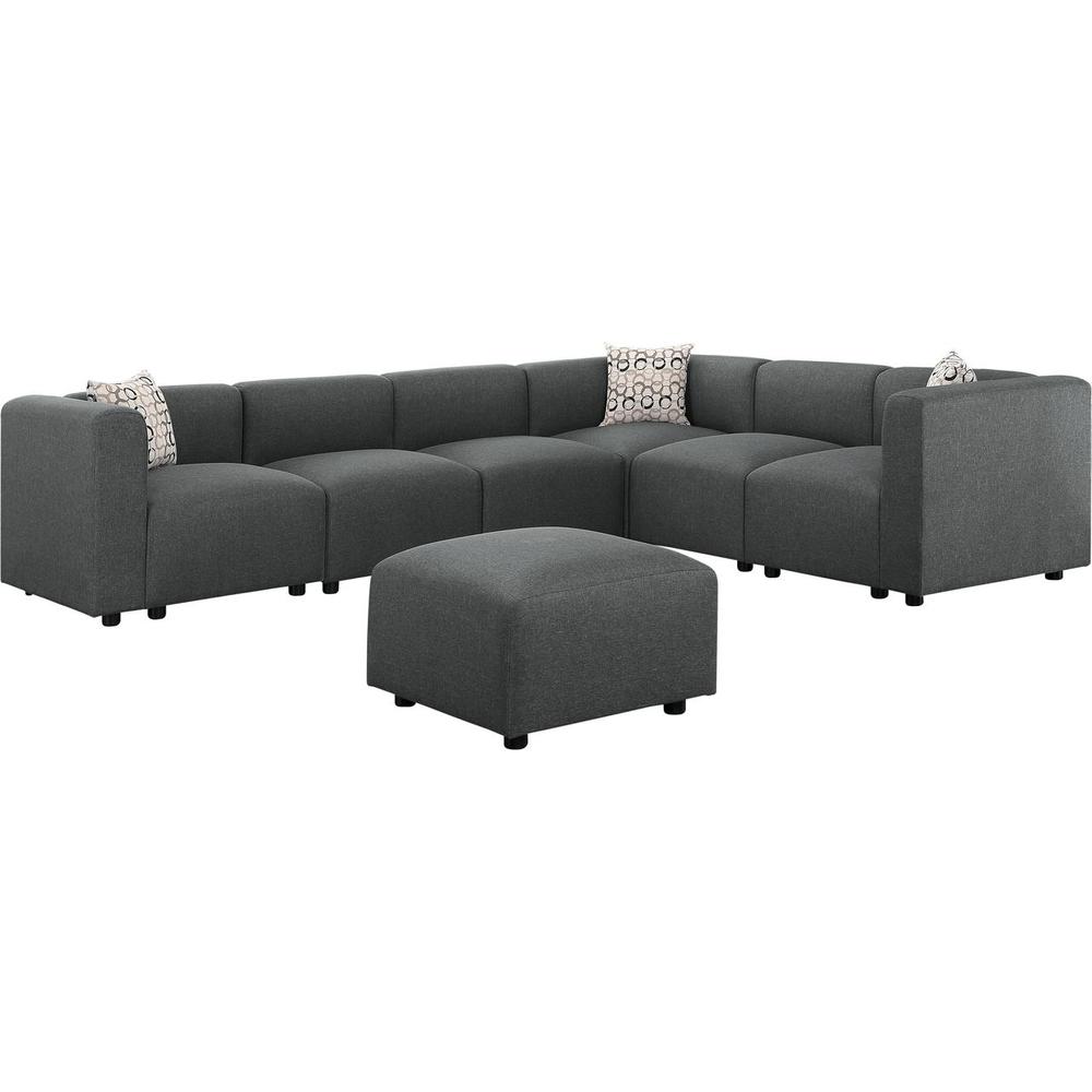 LILOLA Copley Modular Sectional Sofa with Ottoman in Steel Gray Linen