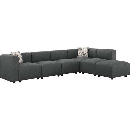 LILOLA Archie Modular Sectional Sofa with Ottoman in Steel Gray Linen