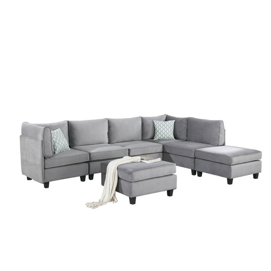 Zelmira Gray Velvet 7Pc Modular Sectional Sofa