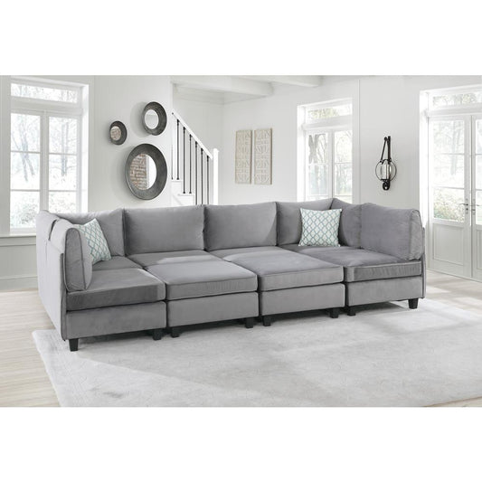 Zelmira Gray Velvet 8Pc Modular Sectional Sofa