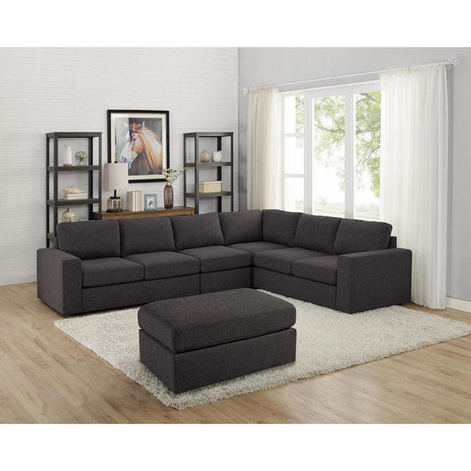 LILOLA Bayside Modular Sectional Sofa with Ottoman in Dark Gray Linen