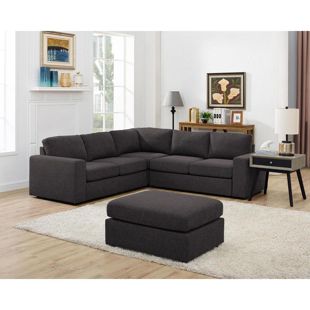 LILOLA Decker Sectional Sofa with Ottoman in Dark Gray Linen