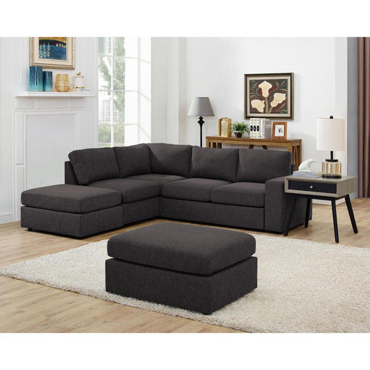 LILOLA Marta Modular Sectional Sofa with Ottoman in Dark Gray Linen