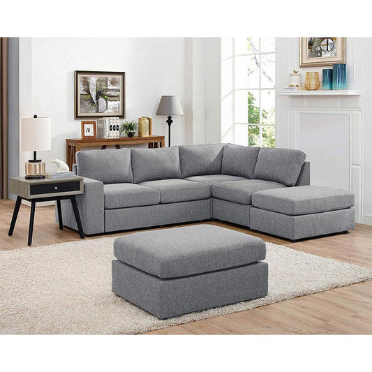 Marta Light Gray Linen 6 Seat Reversible Modular Sectional Sofa with Ottoman