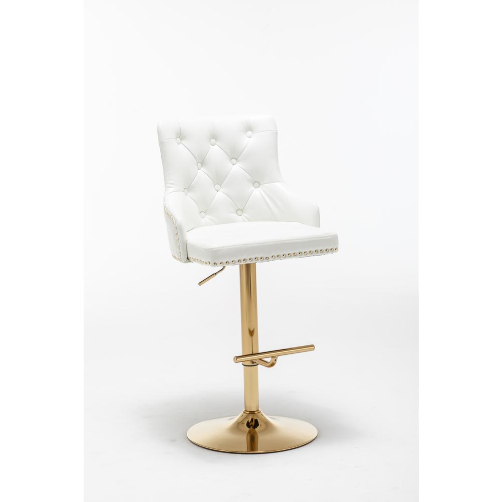 Brightcast 2-piece Velvet Tufted Gold Bar Stools in White