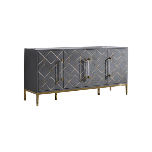 Best Master Furniture Iside 65" Modern Wood Sideboard with Gold Accents in Gray