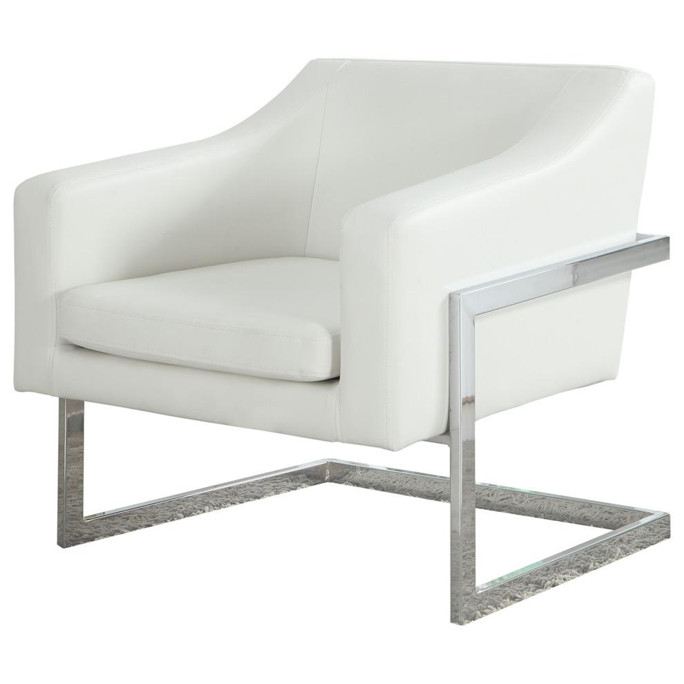 Best Master Modern Living Room Faux Leather Accent Chair in White/Chrome