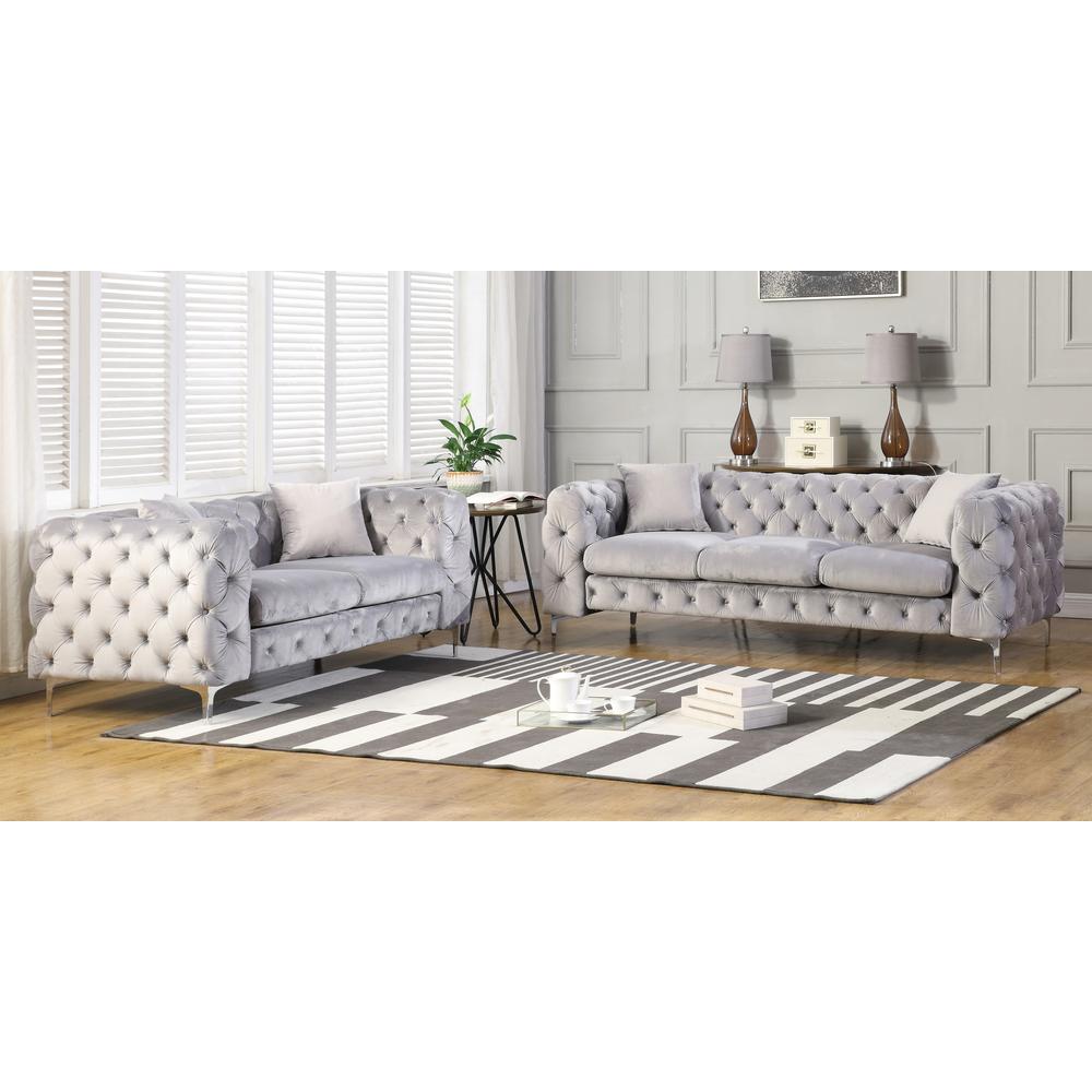 Best Master Furniture Nigel 2 Piece Transitional Velvet Sofa Set in Gray