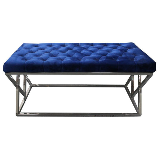 Best Master Tufted Velvet Upholstered Bench with Stainless Steel Frame in Blue