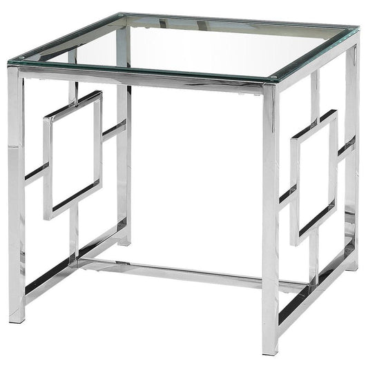 Best Master Stainless Steel and Glass End Table in Silver Base/Clear