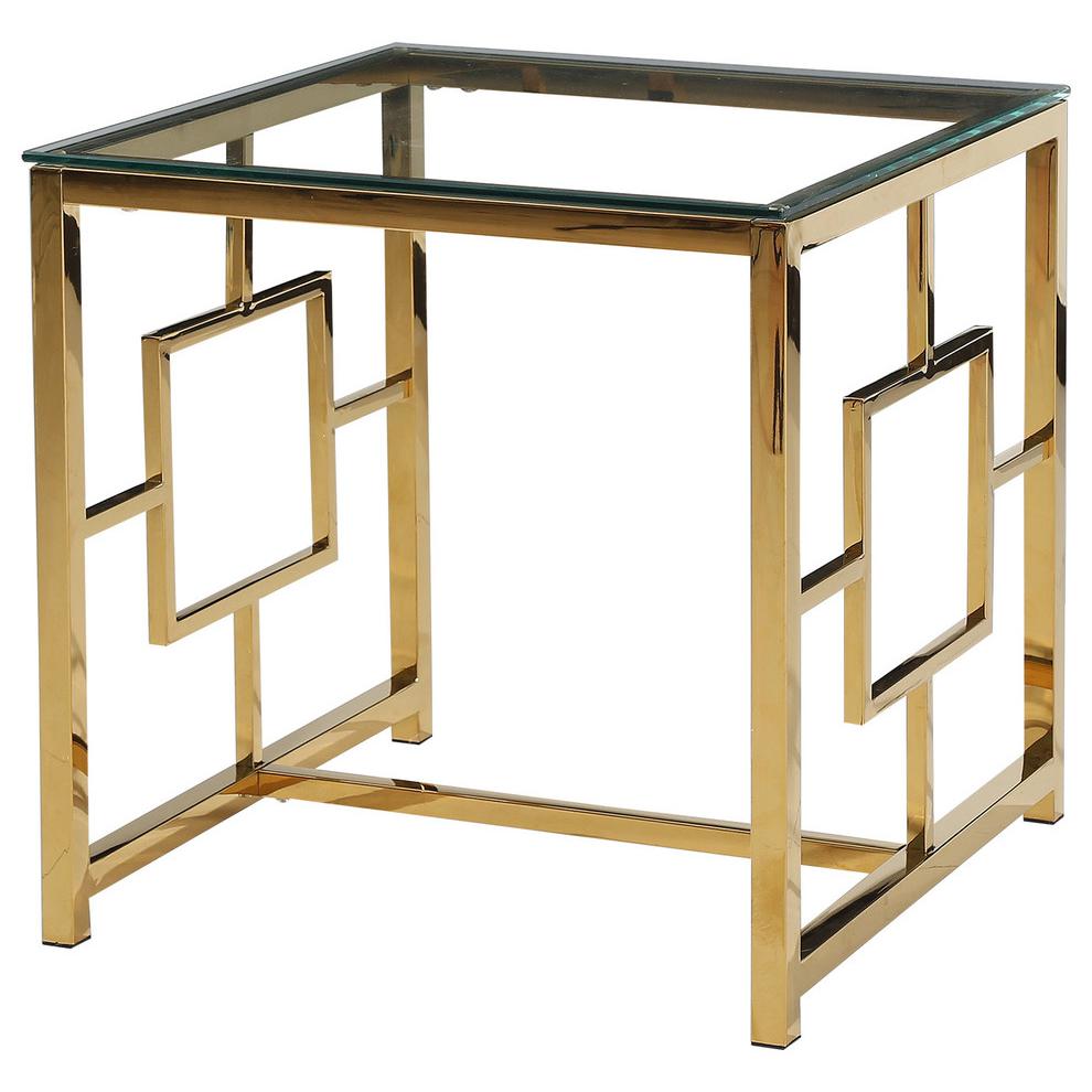 Best Master Stainless Steel and Glass End Table in Clear/Gold Base