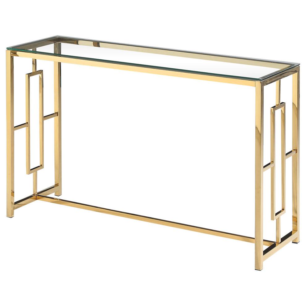 Best Master Stainless Steel and Glass Console Table in Clear/Gold Base