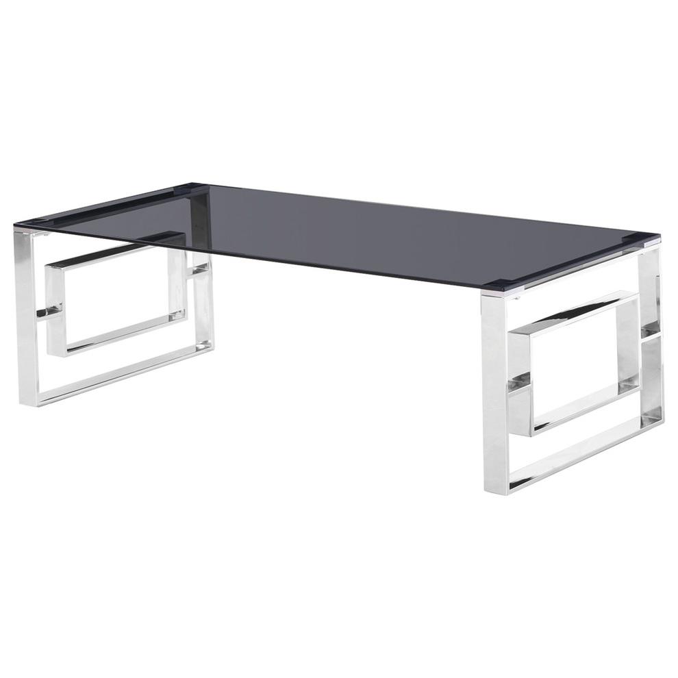 Best Master Mallory Stainless Steel and Smoked Glass Coffee Table in Silver