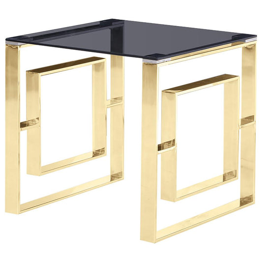 Best Master Mallory Stainless Steel and Smoked Glass End Table in Gold