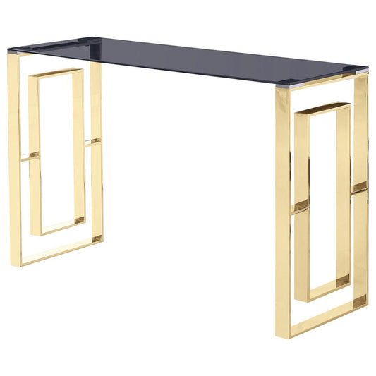 Best Master Mallory Stainless Steel and Smoked Glass Console Table in Gold