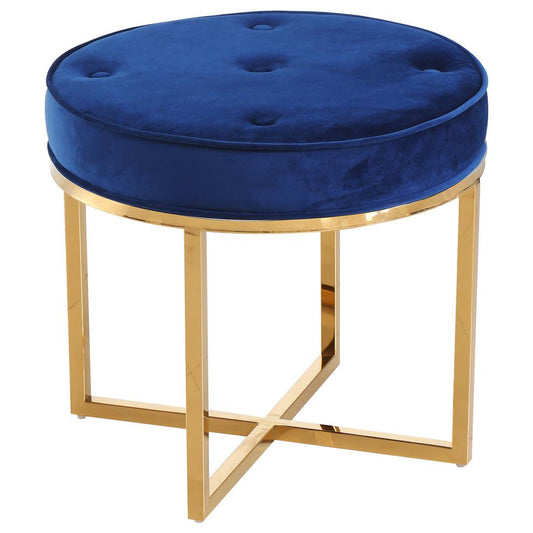 Best Master Furniture Velvet Upholstered Accent Stool in Navy Blue/Gold Base