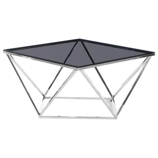 Best Master Glass and Stainless Steel Square Coffee Table in Silver/Smoked