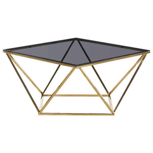 Best Master Angled Square Glass and Stainless Steel Coffee Table in Smoked/Gold