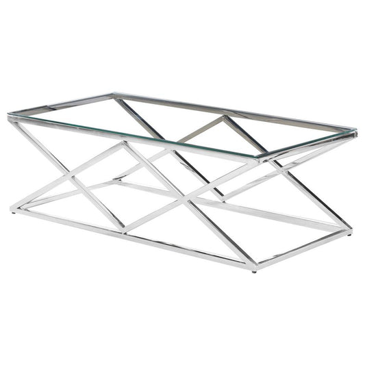 Best Master Rectangular Stainless Steel and Glass Coffee Table in Silver/Clear