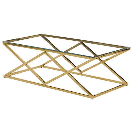 Best Master Rectangular Stainless Steel and Glass Coffee Table in Clear/Gold