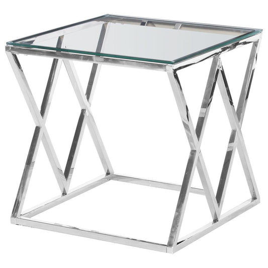 Best Master Stainless Steel and Glass Square End Table in Silver/Clear