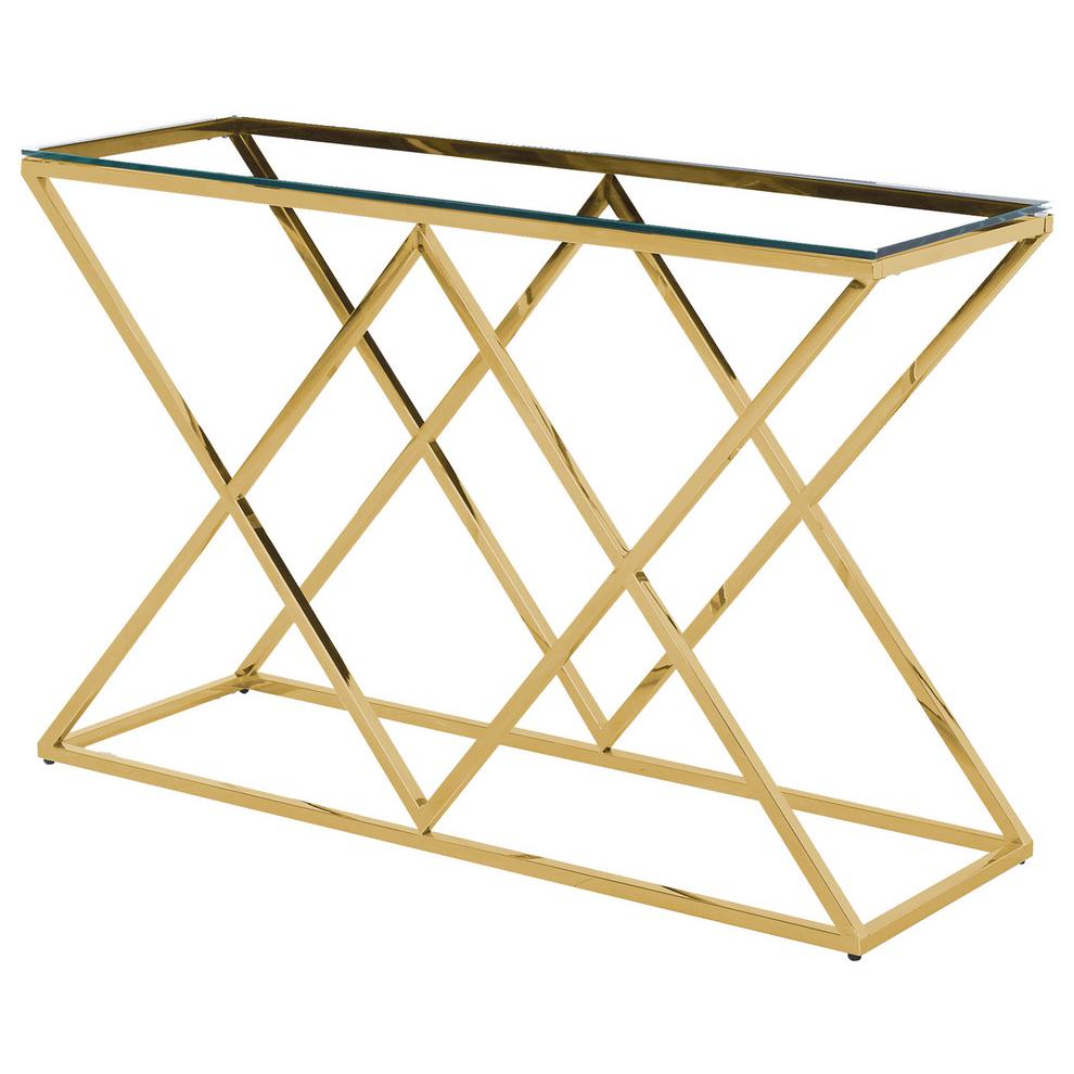 Best Master Mishie Angled Stainless Steel Clear Glass Console Table in Gold