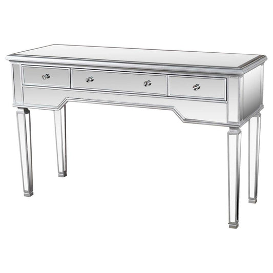 Best Master 3-Drawer Wood and Mirrored Console Table in Silver Brushed