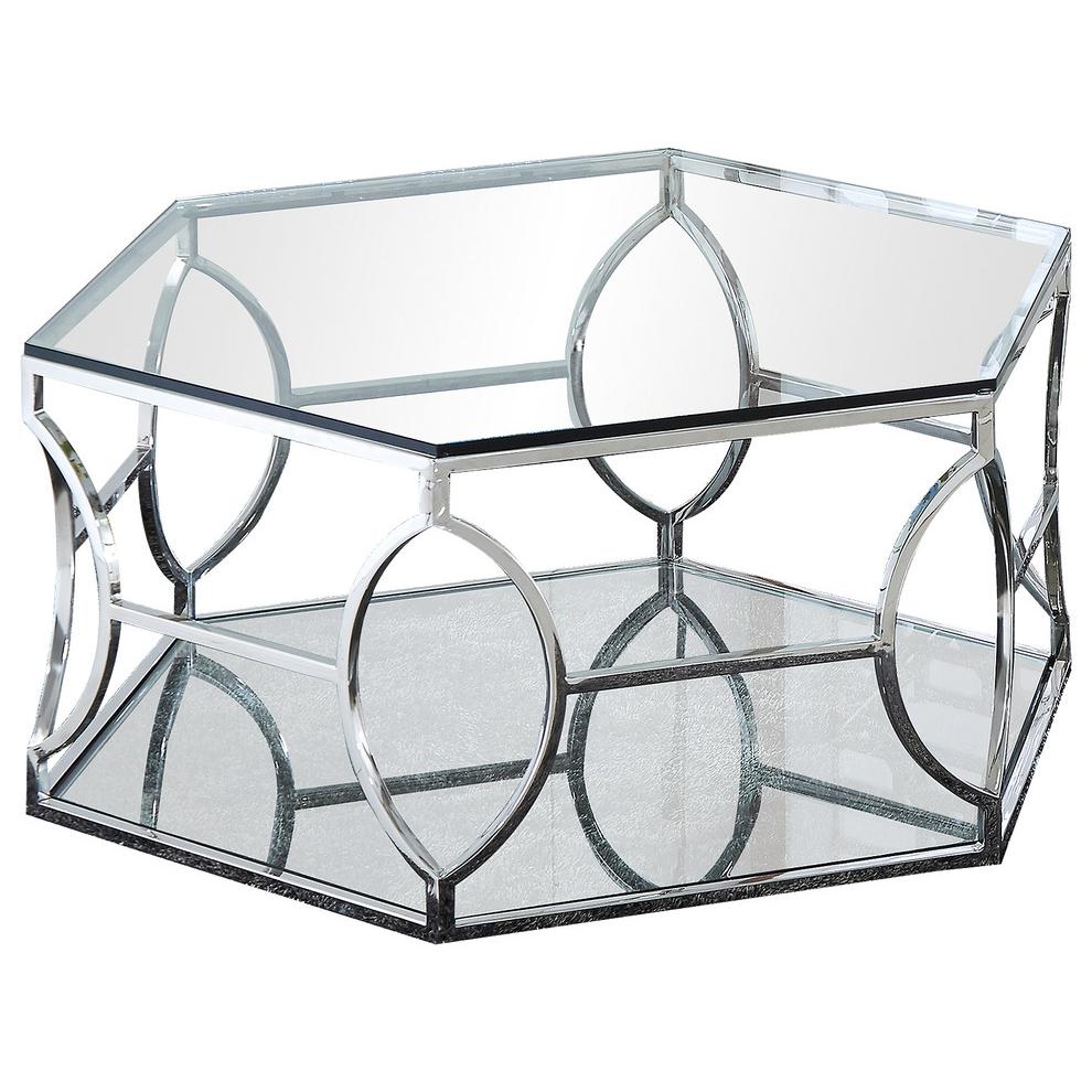 Best Master Brooke Hexagonal Clear Glass and Steel Frame Coffee Table in Silver