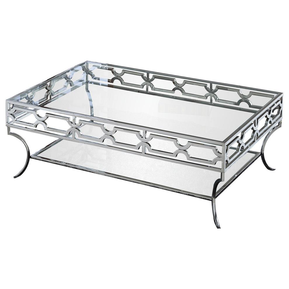 Best Master Abigail Glass and Stainless Steel Base Coffee Table in Silver