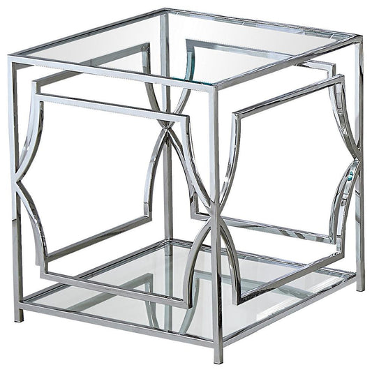 Best Master Furniture Abigail Glass and Stainless Steel Base End Table in Silver