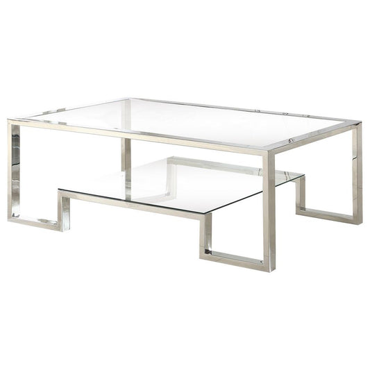 Best Master Glacier Point Clear Glass and Stainless Steel Coffee Table in Silver