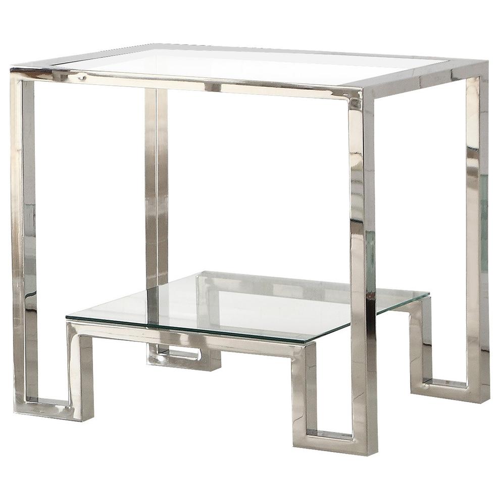 Best Master Furniture Glacier Point Glass/Stainless Steel End Table in Silver