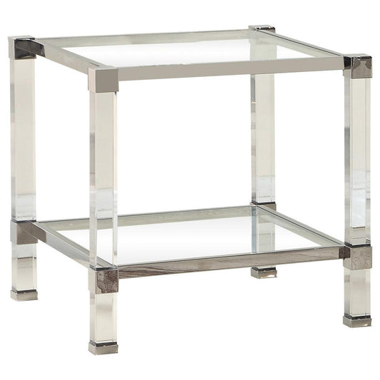 Best Master Furniture Monroe Clear Glass With Acrylic Legs End Table in Silver