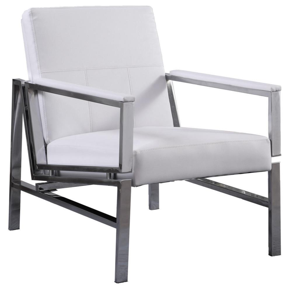 Best Master Fifth Avenue Faux Leather & Stainless Steel Accent Chair in White