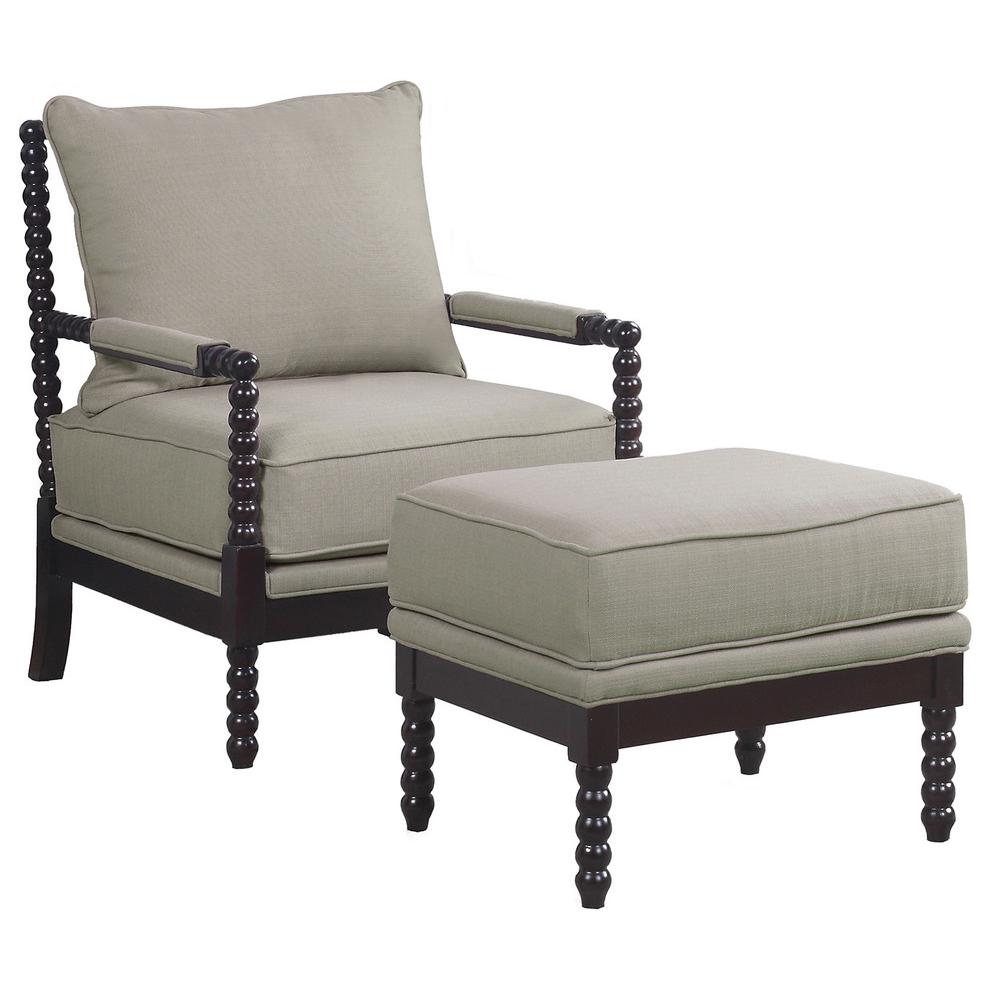 Best Master West Palm 2-Pc Fabric Accent Chair & Ottoman Set in Beige/Espresso