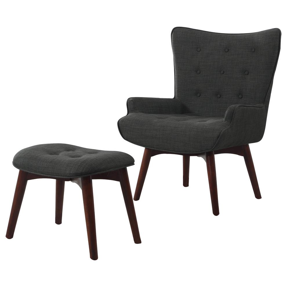 Best Master Midcentury Fabric Upholstered Accent Chair with Ottoman in Asphalt