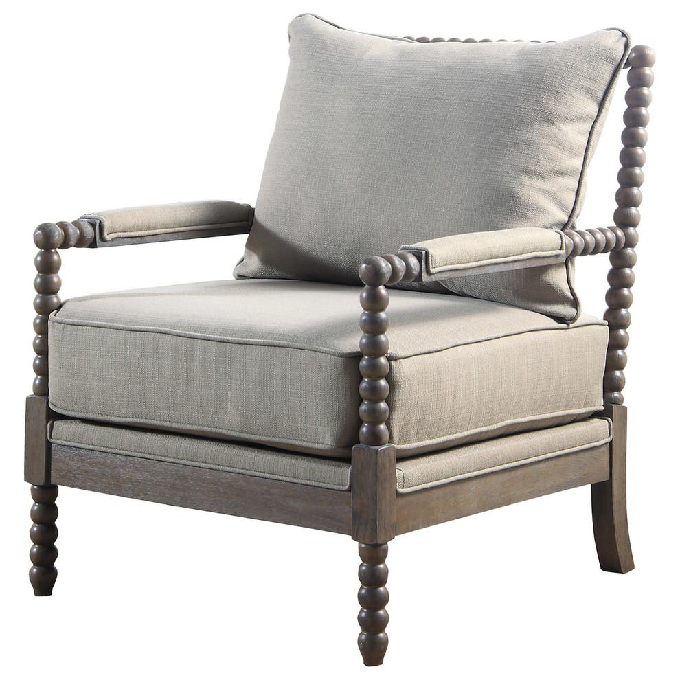 Best Master West Palm Solid Wood Living Room Accent Chair in Rustic Oak/Taupe