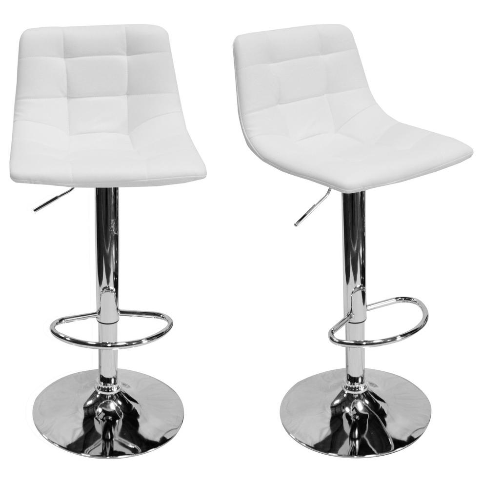 Best Master Mandy Faux Leather Adjustable Swivel Bar Stool in White (Set of 2)