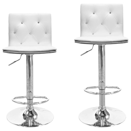 Best Master Modern Swivel Bar Stool with Crystal/Tufted Look in White (Set of 2)